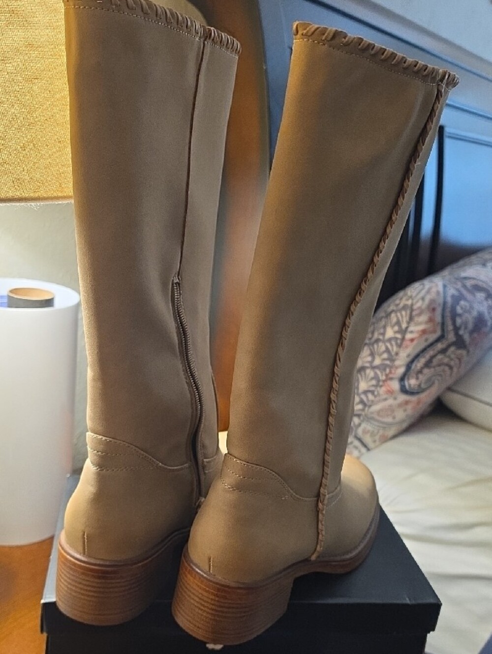 New York & Company Tan Braided-Trim Tall Heeled Boots - Picture 8 of 8